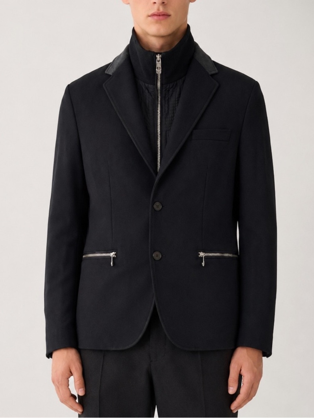 Versace Collection Men’s Black Layered Zip Bib Blazer Jacket Size 56 nbnn